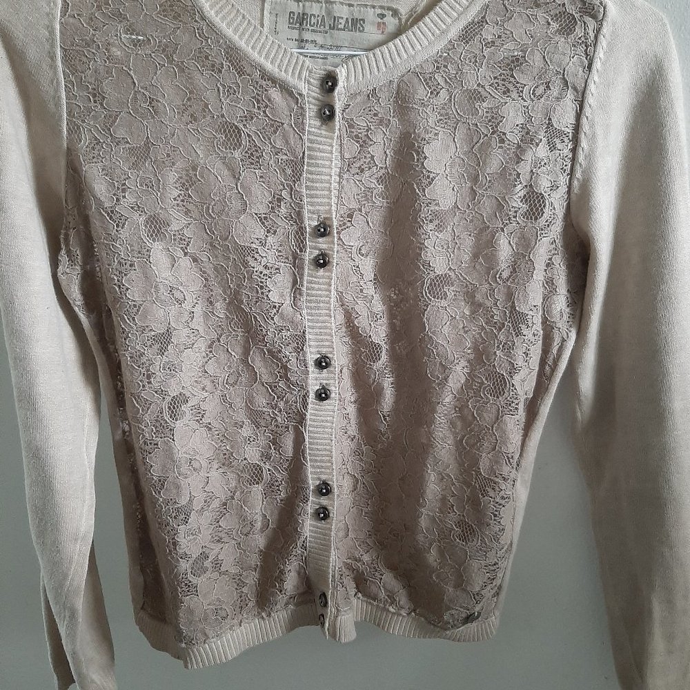 Garcia Jeans Lace Beige Cardigan MadeinItaly Small